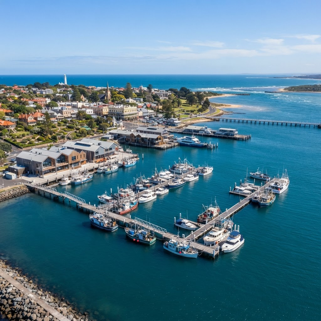 Queenscliff harbour and coastal town view on the Bellarine Peninsula